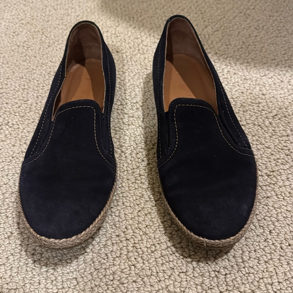 These Paul Green black suede loafers with tan wicker trim